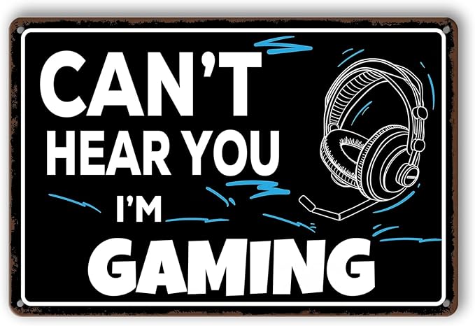 Game Room Sign Gamer Room Wall Decor Can't Hear You, I'm Gaming Signs Funny Gamer Tin Sign Gaming Decor For Boys Bedroom Teen Boy Room Decor Gaming Posters Gifts 8x12 Inches-StrideForce Fitness