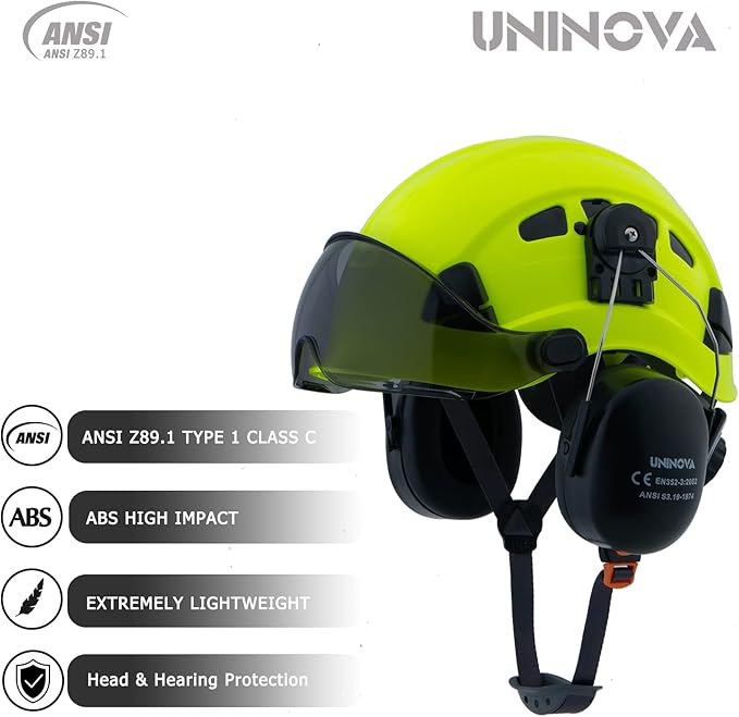 UNINOVA Arborist Helmet Forestry Helmet Chainsaw Helmet with Visor and Earmuffs,OSHA Safety Hard Hat Helmet for Logging Trimming Mowing Climbing Tree Service Garden Work-StrideForce Fitness