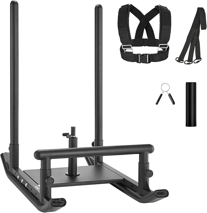 VEVOR Weight Sled, Steel Power Sled, Fitness Strength Training Sleds for Athletic Exercise Speed Improvement, Workout Fitness Equipment with Handle, Compatible with 1/2 in Weight Plates, Black-StrideForce Fitness