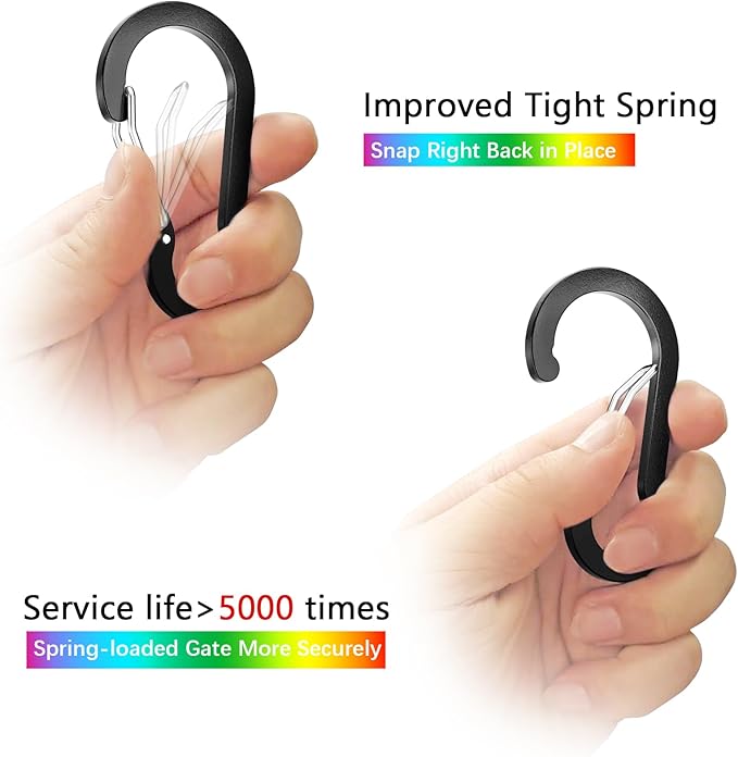 sprookber 3.2 Inch Aluminum Carabiner Clips D Ring, Caribeaner Spring Snap Hook with Keychain for Camping, Hiking, Gym & Outdoor Gear, Set of 10-StrideForce Fitness