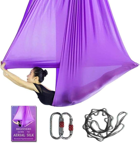 Aerial Yoga Hammock L:5M W:2.8M 5.5 Yards Aerial Pilates Silk Yoga Swing Set with 2000 Ibs Load Include Daisy Chain, Pose Guide-StrideForce Fitness