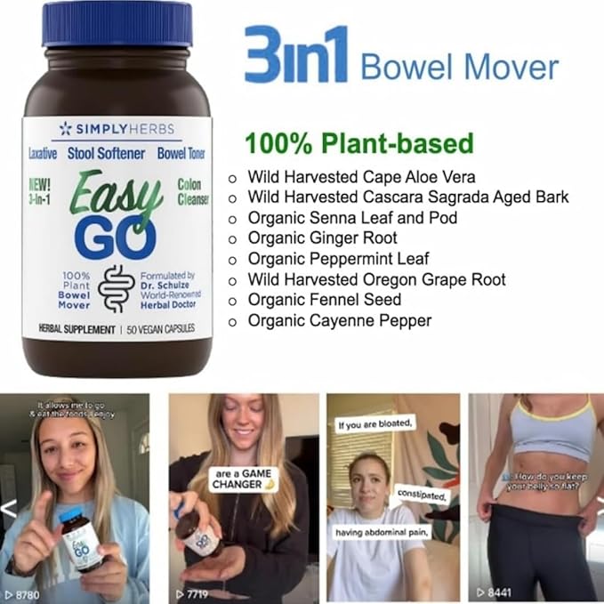Dr. Schulze's Easy GO Bowel Mover 2-Pack | Formulated Gentle Laxative, Colon Toner & Stool Softener | 100% Plant Natural Bowel Cleanse | Promotes Regular & Complete Bowel Movements | 100 Ct Vegan-StrideForce Fitness