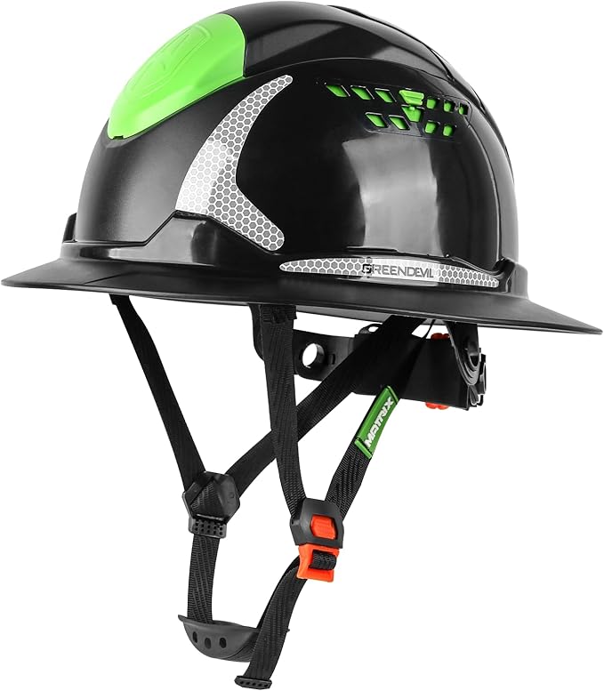 GREEN DEVIL Matrix Full Brim Hard Hat with Headlight Vented Construction Safety Helmet OSHA Approved Cascos De Construccion Work Hardhat for Men&Women-StrideForce Fitness