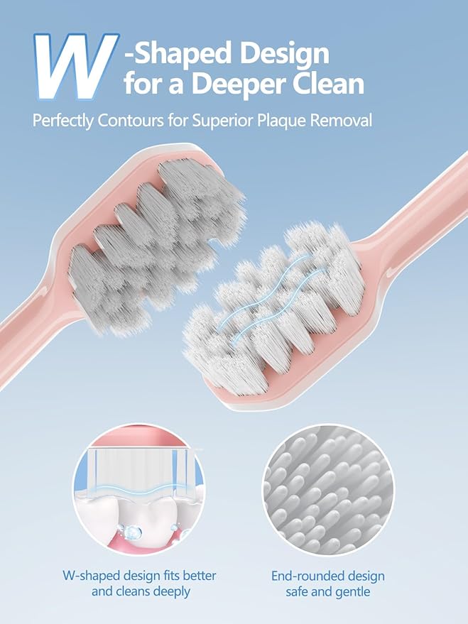 7MAGIC Sonic Electric Toothbrush for Adults and Kids - Up to 180 Days Runtime, 42000 VPM Powered Toothbrush, 5 Modes & 3 Intensities for Sensitive Teeth & Braces, Includes 8 Brush Heads, Pink