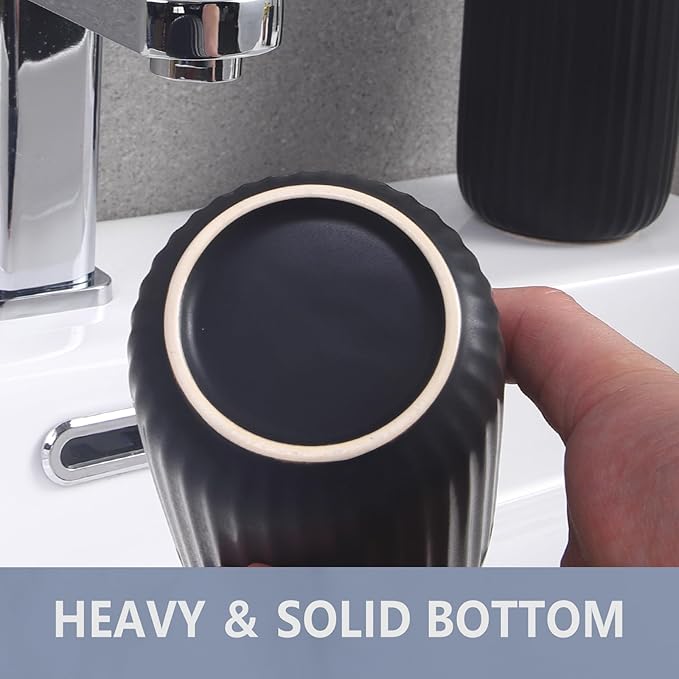 Matte Black Toothbrush Holders for Bathrooms - Black Ceramic Bathroom Tumbler Cups Reusable Toothbrush Cup Black Mouthwash Cup, 2 Cups Toothbrush Toothpaste Holders Set, Bathroom Counter Organizer