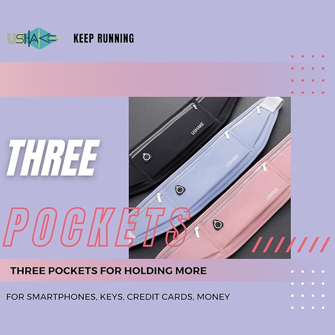 USHAKE Slim Running Belt, Workout Fanny Pack for Men Women,Exercise Waist Pack for Apple iPhone Holder, Runner Belt for Running Walking Cycling Camping Gym Red-StrideForce Fitness