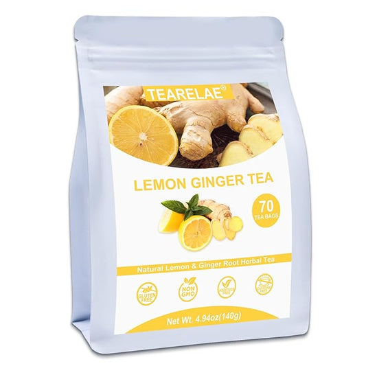 TEARELAE - Lemon Ginger Tea Bags, 70 Count - Natural & Pure Herbal Tea with Ginger Root, Lemon, Lemongrass - Non-GMO - Caffeine-free - Support Healthy Digestion-StrideForce Fitness