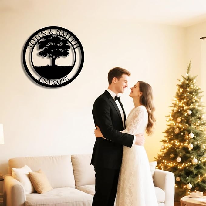 Tree of Life Metal Name Sign | Custom Metal Signs | Personalized Wall Art | Wedding Gift Indoor Decor Gift for Women, Men, Wife, Parents, Couple-StrideForce Fitness