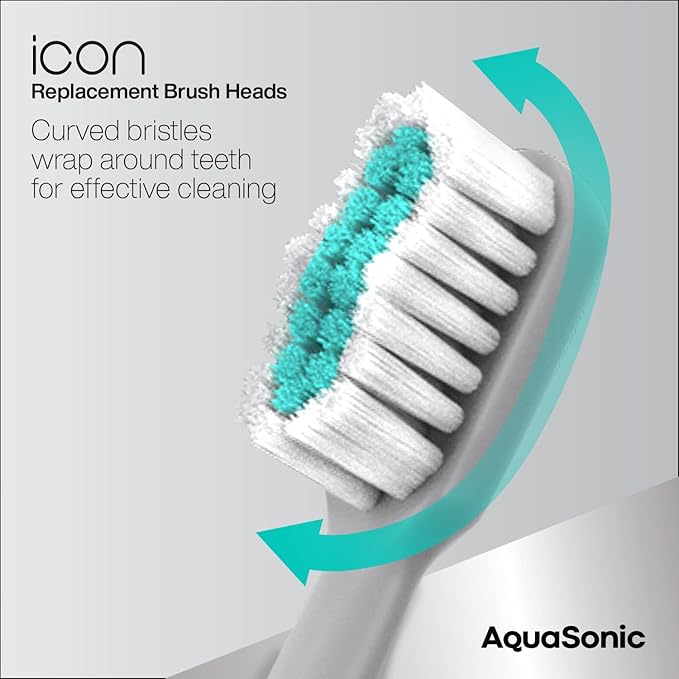 AquaSonic Genuine Icon Replacement Brush Heads | Compatible with AquaSonic Icon Toothbrush | 2 Brush Heads | for Normal & Sensitive Teeth (Stone)