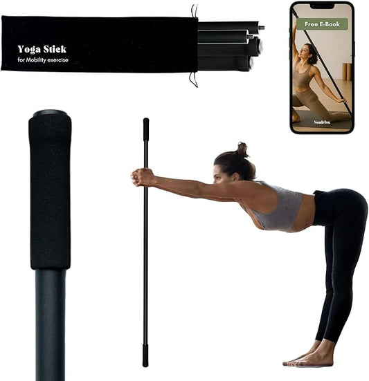 Yoga Stick for Mobility Exercise, Stretching, Pilates, Physical therapy, Fitness and other Workout - Adjustable 5 ft Pole will fix Posture, Stretch, Balance and Flexibility Training - Incl free E-book-StrideForce Fitness