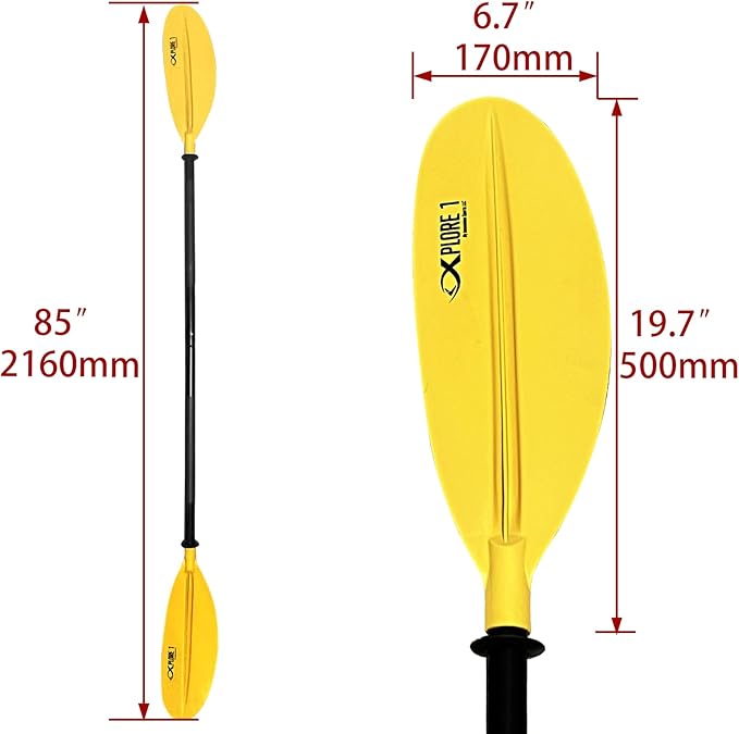 ISURE MARINE 2Pcs Kayak Paddle 85in Kayaking Boating Canoeing Oar Aluminum Shaft Yellow Plastic Blades Adjustable Rowing Paddle with Bungee Paddle Leash for Light Kayaks-StrideForce Fitness