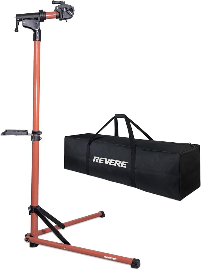 Revere Bike Repair Stand & Storage Bag, Telescoping Arm, Rotating Clamp, Magnetic Tool Tray, and Adjustable Handlebar Rod - Heavy Duty, Sturdy, Adjustable (Orange)-StrideForce Fitness