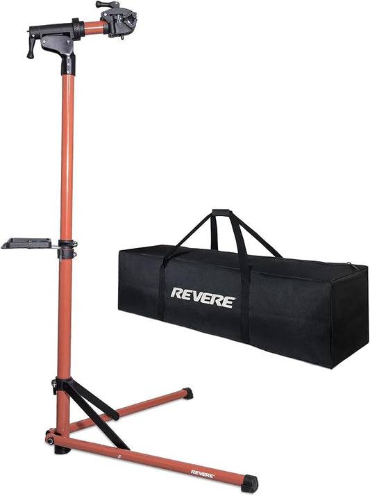 Revere Bike Repair Stand & Storage Bag, Telescoping Arm, Rotating Clamp, Magnetic Tool Tray, and Adjustable Handlebar Rod - Heavy Duty, Sturdy, Adjustable (Orange)-StrideForce Fitness