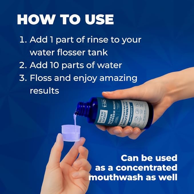 Fluoride Mouthwash & Water Flosser Аdditive | Add to Oral irrigator | Citrus Mint Flavor | Alcohol Free, Made in USA | Concentrated 1:10 = 44 fl.oz, Pack of 2 Bottles