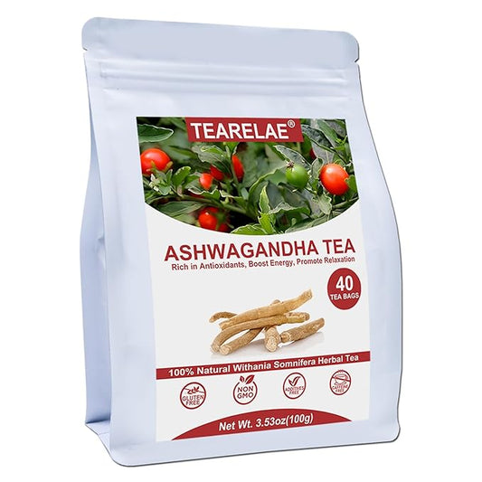 TEARELAE - Ashwagandha Tea Bags - 2.5g x 40 Count - Sourced From India - Premium Natural Cut & Sifted Pure Indian Ginseng Root - Non-GMO - Caffeine-free - Rich in Antioxidants & Boost energy-StrideForce Fitness