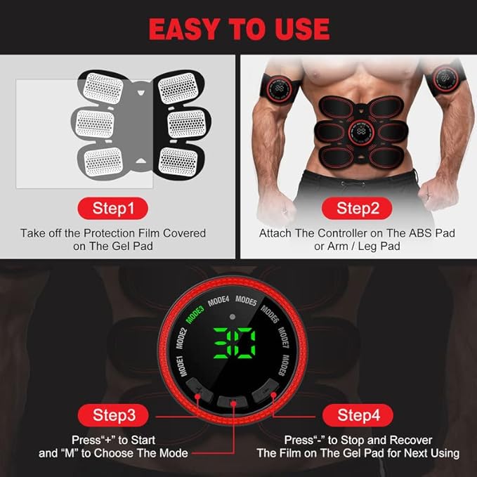 Abs Stimulator Muscle Toner, Ab Machine Trainer USB Rechargeable Gear for Abdomen/Arm/Leg, Fitness Strength Training Workout Equipment Men and Women DR6-E8-StrideForce Fitness