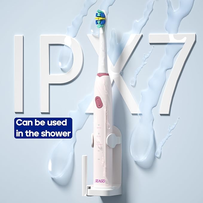 SEAGO Electric Toothbrush with 10 Brush Heads,Travel Toothbrush with Travel Case, Electric Tooth Brush with Smart Timer for Adults, Boys, and Girls,SG-2316(Pink)