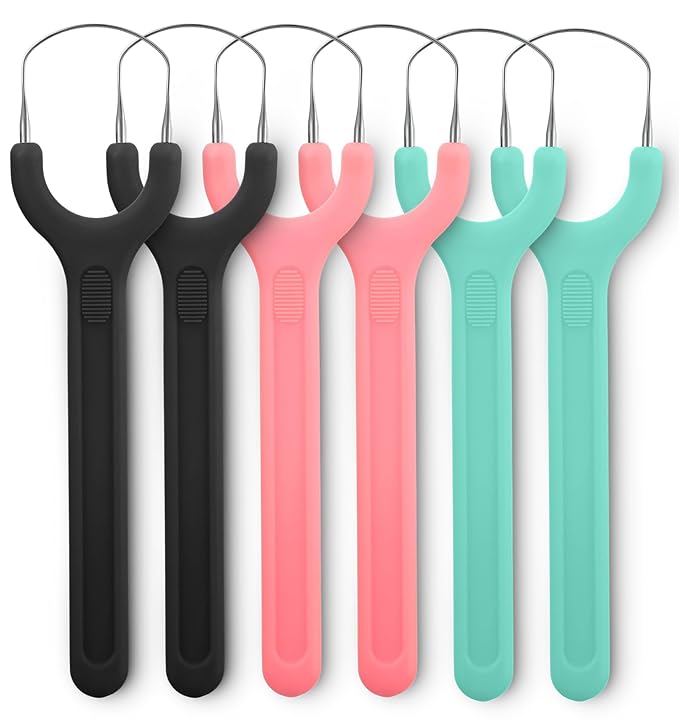 6Pack Tongue Scraper, Stainless Steel Tongue Cleaner for Adults, Metal Oral Hygiene Tool for Bad Breath, Easy to Use & Portable (3 Color)