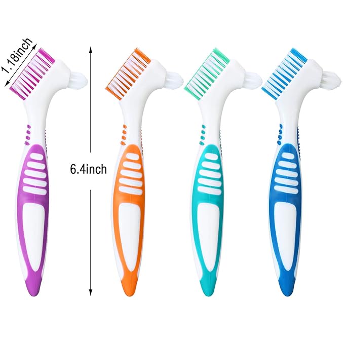 WILLBOND 6 Pieces Denture Brushes Retainer Brush Cleaning Hard Denture Toothbrush with White Carrying Case for False Teeth Cleaning(Green, Purple, Blue and Orange)