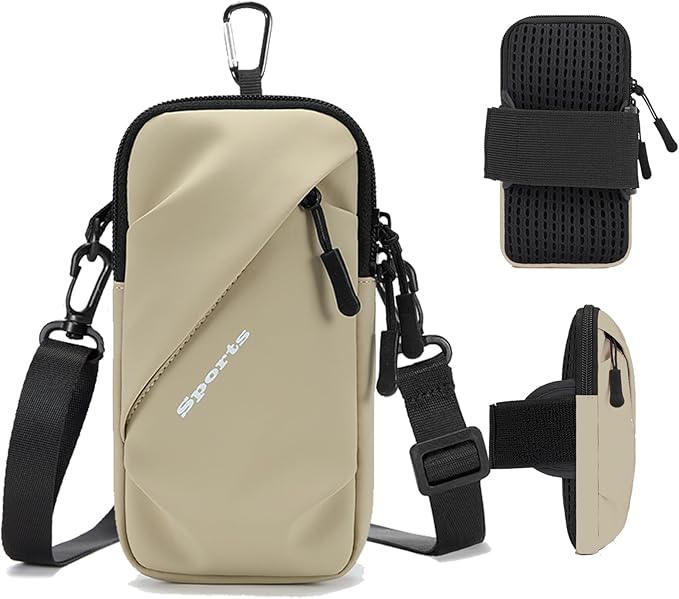 Cell Phone Armbands Running Phone Holder Armband, Phone Holder for Walking, Shoulder Holster Phone Purse Crossbody Bag Phone Pouch (Khaki)-StrideForce Fitness