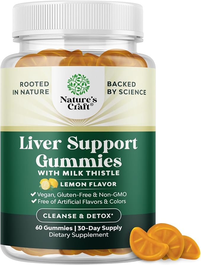 Cleansing Herbal Liver Detox Gummies Liver Support Milk Thistle Gummies with Artichoke Extract Turmeric Curcumin and L-Carnitine - Vegan and Non-GMO - Sweet Lemon (30 Servings)-StrideForce Fitness