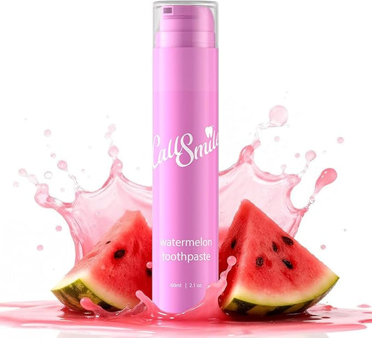 CALLSMILE Fruity Flavors Fluoride-Free Toothpaste, Easy-Press Pump, 60g, No SLS, Non-Toxic, No Sweeteners, for Adults & Kids, Gentle for Sensitive Teeth，Watermelon Flavor, ValentGine's Day Gifts