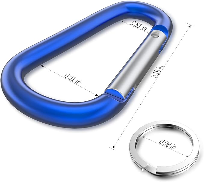 sprookber 3" Aluminum Carabiner D Ring, Caribeener Clips, Spring Snap Hook for Keychain Clip, Set of 10-StrideForce Fitness
