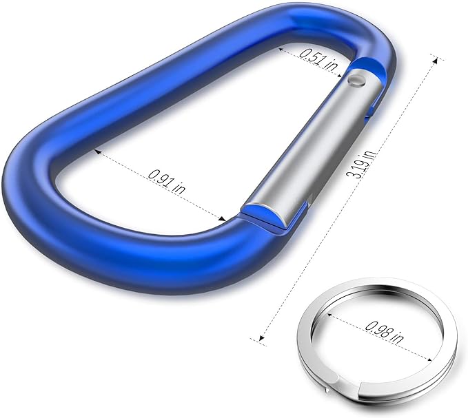 sprookber 3" Aluminum Carabiner D Ring, Caribeener Clips, Spring Snap Hook for Keychain Clip, Set of 10-StrideForce Fitness