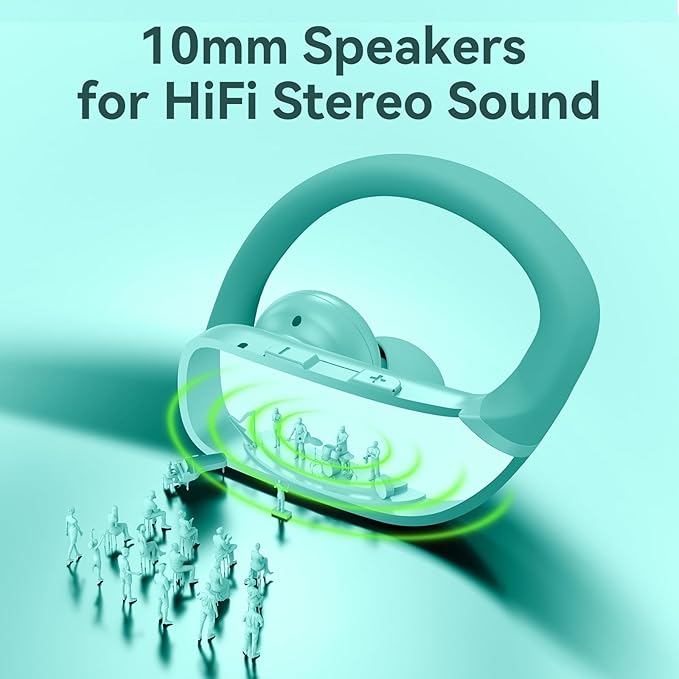 bmani Ear Buds Wireless Earbuds Bluetooth Headphones with 80H Playtime LED Display Case, Over-Ear Hook with Mic, Stereo Sound, Easy Button Controls, Sports Earphones for Running Workout Gym Mint Green-StrideForce Fitness