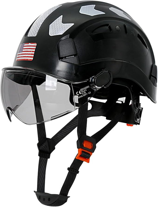 AOLAMEGS Construction Safety Hard Hat - ANSI Z89.1 Type Ι OSHA Approved Safety Helmets with Chin Straps Lightweight Reflective Vented ABS Hard Hats For Men Women Industrial Workwear 6-point Suspension-StrideForce Fitness