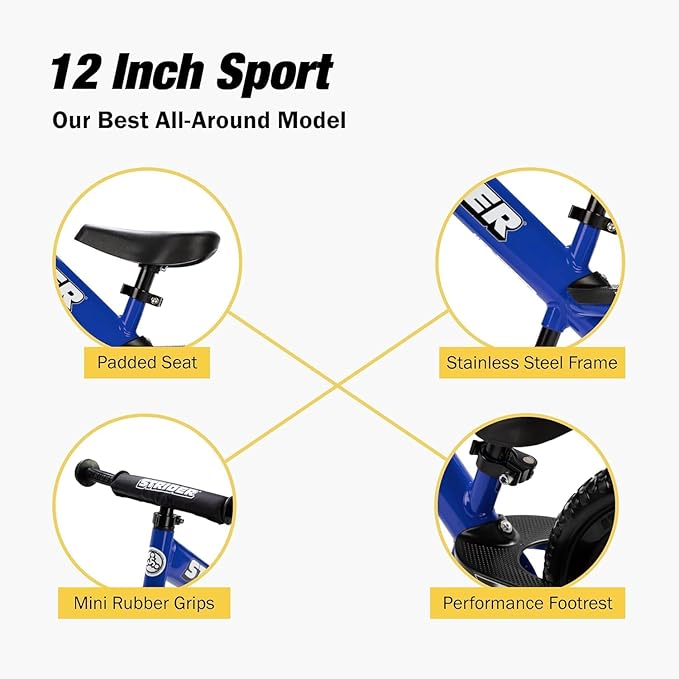 Strider 12” - Helps Teach Baby How to Ride a Balance Bicycle - for Kids 6 Months to 4 Years - Easy Assembly & Adjustments-StrideForce Fitness