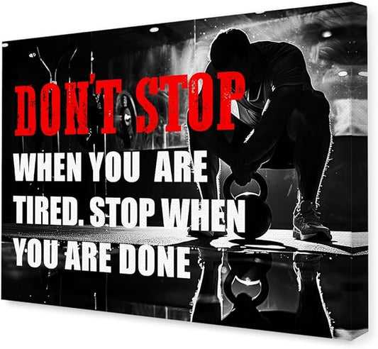 OTINGQD Inspirational Gym Wall Decor,Fitness Quotes Wall Art,Don't Stop When You're Tired Stop When You're Done Canvas Wall Decor for Home Gym-StrideForce Fitness
