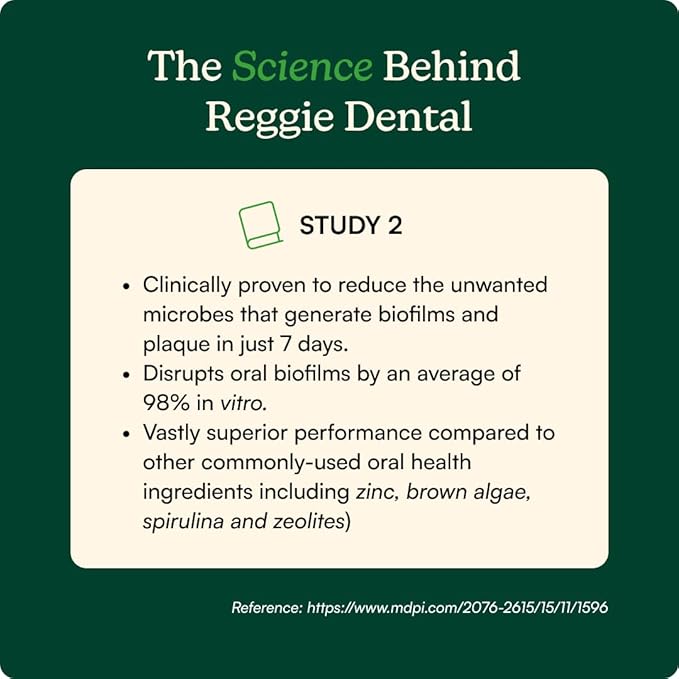 Reggie Dental Powder for Dogs | Reduce Bad Breath in 7 Days, Plaque & Tartar Control | Natural Dog Dental Supplement | Postbiotic Formula with Organic Kelp | Vet-Approved & Made in USA | 60 Servings