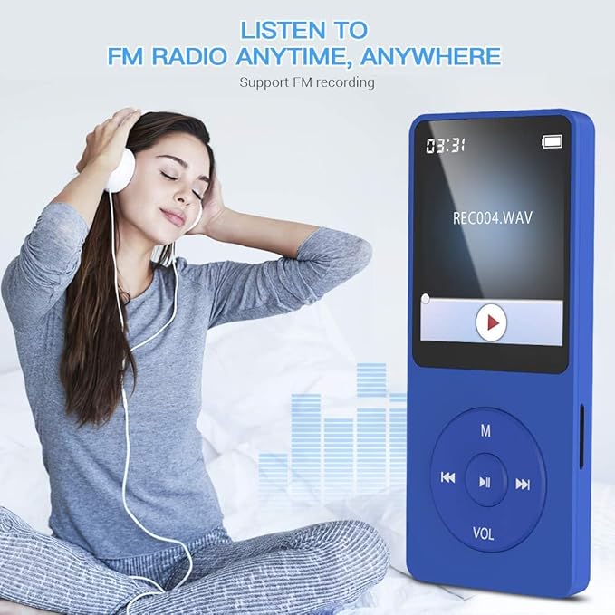 AGPTEK A02S 16GB MP3 Player, 70 Hours Playback Lossless Sound Music Player, Supports up to 128GB, Dark Blue-StrideForce Fitness