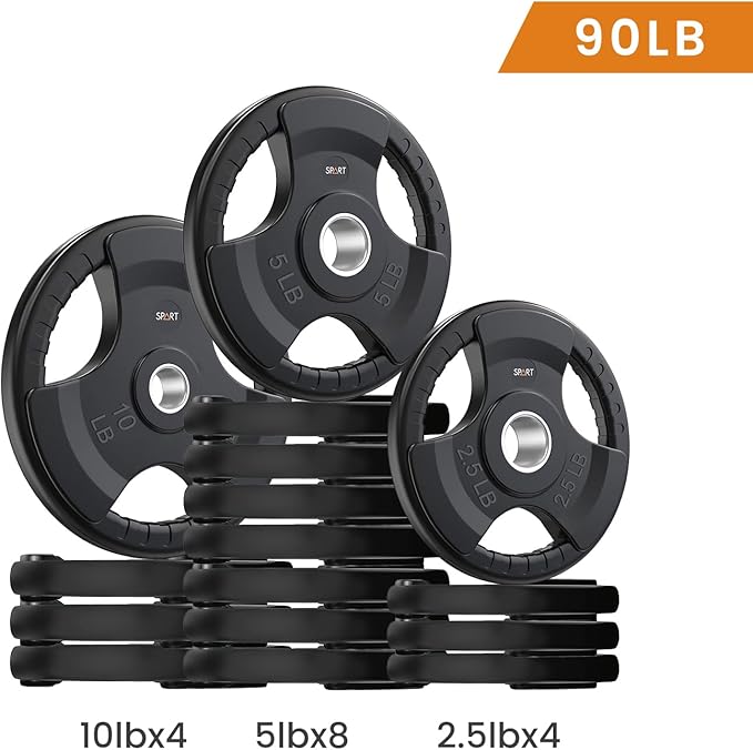 SPART Weight Plate 2-Inch Rubber Coated Olympic Grip Plate for Barbell,Solid Cast Iron Weight Plates in Pairs or Single for Strength Training,Weightlifting,Crossfit,Home Gym(5LB/10LB/25LB/35LB/45LB)-StrideForce Fitness