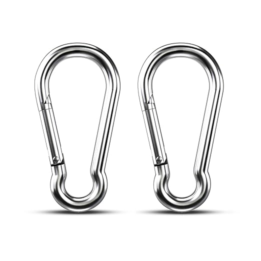 Large Carabiner Clip Hooks, 2pcs 5.5 inch Carabiners Heavy Duty, 304 Stainless Steel Spring Snap Hook Fits Camping Hanging Hiking Weight Lifting, Metal Clips for Rope or Chain-StrideForce Fitness