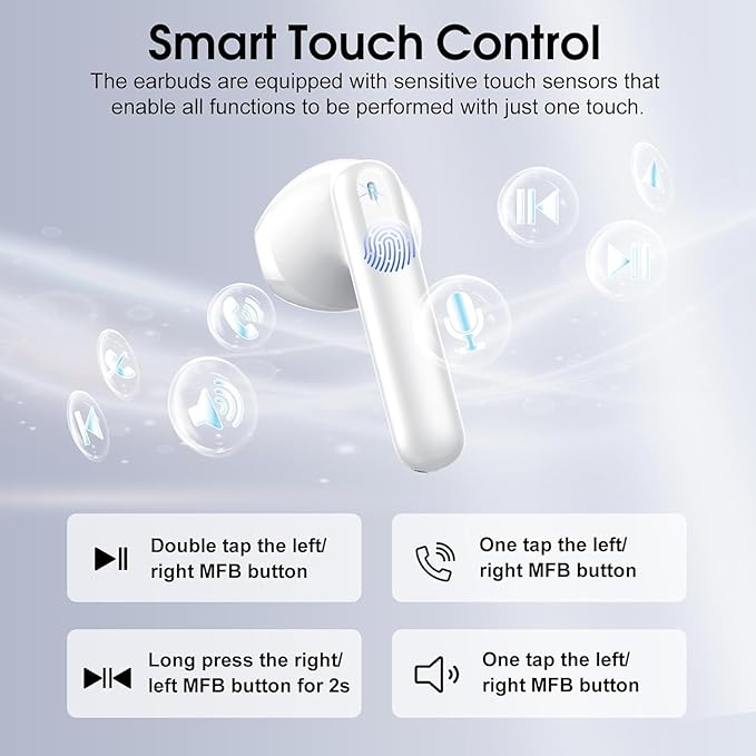 Wireless Earbuds, Bluetooth 5.4 Headphones with 3D Bass Stereo, 40H Ultralight in-Ear Buds, Bluetooth Earbuds with 4 ENC Noise Cancelling Mic, USB-C, IP7 Waterproof Earphones for Android iOS, Milky-StrideForce Fitness