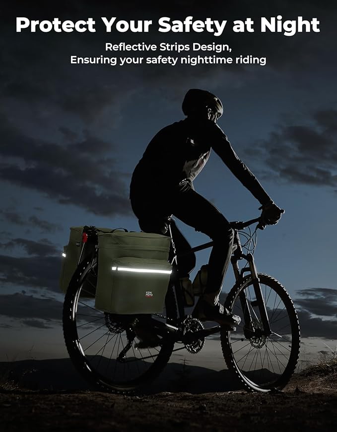 KEMIMOTO Bike Bag Panniers with Rain Cover, 34L Waterproof Bicycle Saddle Bag for Rear Rack Mountain Biking Bags Storage, Ebike Accessories for Commuter Grocery Shopping Travel Carrier, Green-StrideForce Fitness