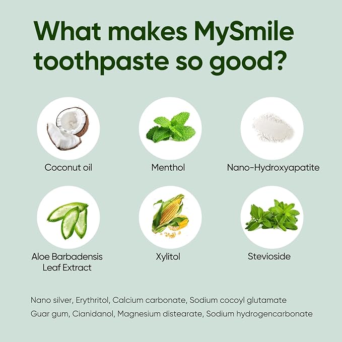 MySmile Toothpaste Tablets, Travel Friendly Mouthwash Tablets, Fluoride Free Toothpaste Tablets - Nano hydroxyapatite, Reduce Sensitivity, Natural Whitening, Remineralize Teeth, Fresh Breath. 45Tabs