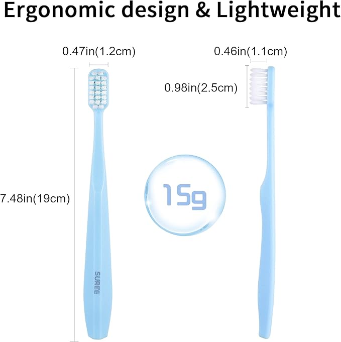 SUREE Extra Soft Toothbrush for Sensitive Teeth and Gums (5 Pack), Ultra Soft Toothbrush with 10000 Micro Nano Bristles for Adults and Elderly