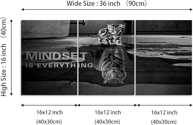 3 Panels Mindset is Everything Motivational Canvas Wall Art Inspirational Entrepreneur Quotes Poster Print Artwork Painting Picture for Framed Home Decoration Living Room office bedroom 36''W x 16''H-StrideForce Fitness