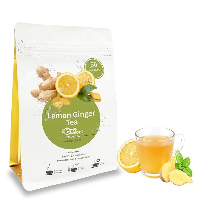 Samcci - Lemon Ginger Tea Bags, 50 Teabags - Great Hot or Iced – Aromatic, Natural, Pleasantly Spicy & Warming - Non-GMO - Caffeine-free - Support Healthy Digestion & Boost Immunity-StrideForce Fitness
