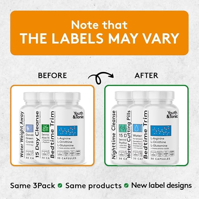 Youth & Tonic Sculpt Lean Cleanse – Feel Lighter & More Toned, Water Weight & Bloating Relief, Detox & Fluid Loss Support – Bedtime Trim, 15 Day Colon Cleanser, 90 Pills for Metabolism & Defined Body-StrideForce Fitness