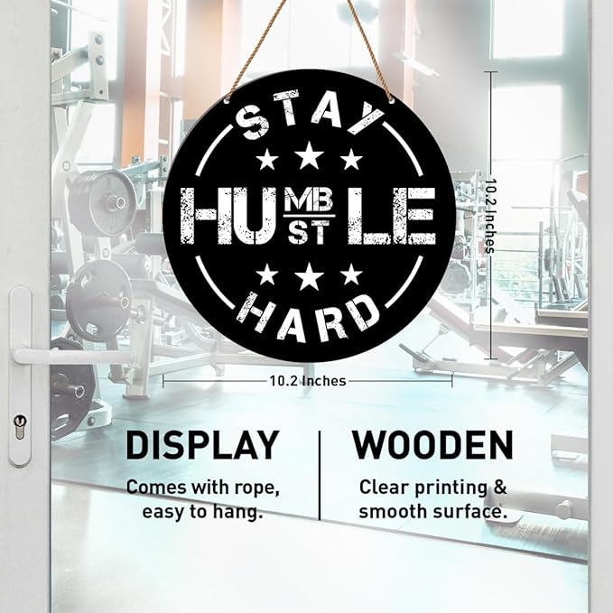 Gym Signs Wall Decor, Home Gym Motivational Wall Decor Gym Hanging Signs Decorations for Fitness Workout Room Gift for Woman Man Gym Enthusiast, Stay Humble Hustle Hard-StrideForce Fitness
