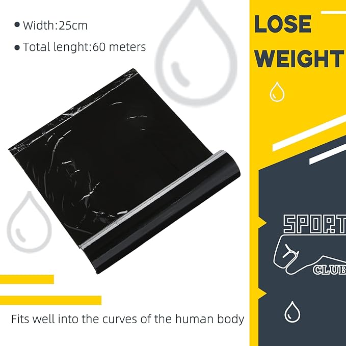 60 Meters Black Osmotic Plastic Body Wrap, Workout and Sweat Enhancer Stomach Wrap Body Wrap Film Applicator Power Wrap(1 Roll)-StrideForce Fitness
