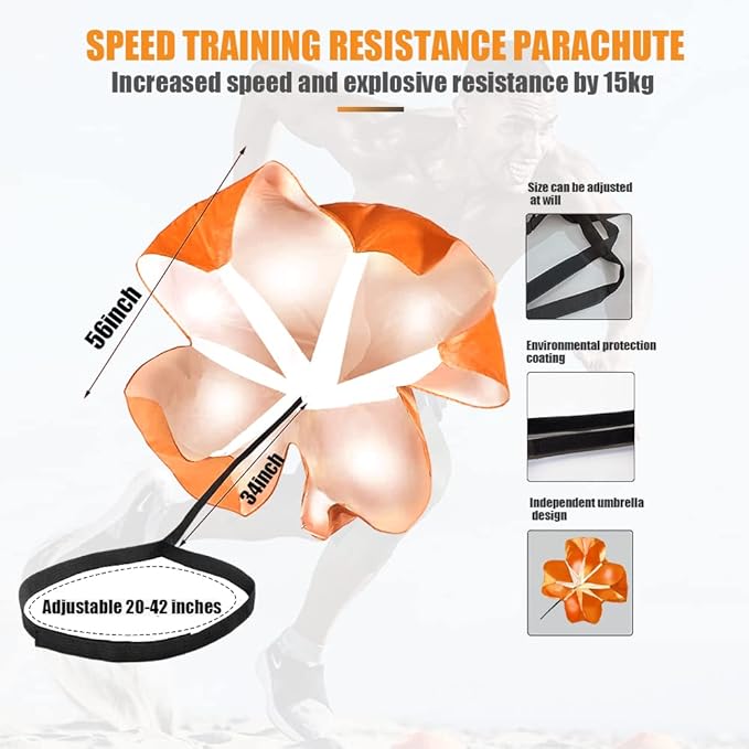 Running Speed Training, 56 inch Speed Drills Resistance Parachute Running Sprint Chute Soccer Football Sport Speed Training-StrideForce Fitness
