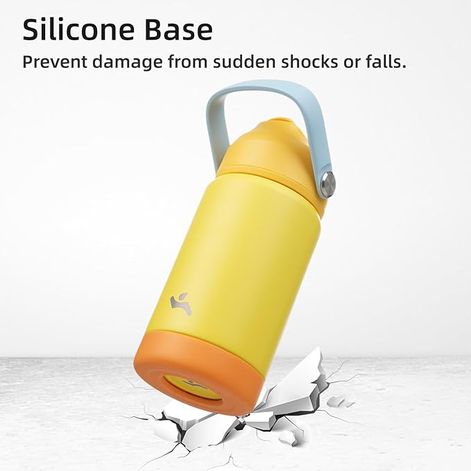 Insulated Water Bottle with Straw Lid,12 oz Stainless Steel Vacuum Metal Bottle with Silicone Handle,Yellow-StrideForce Fitness