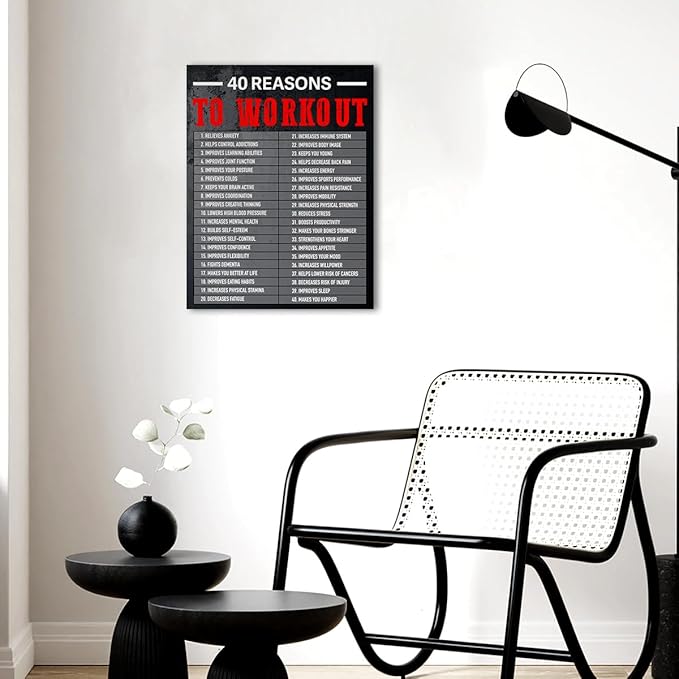 Gwisml 40 Reasons To Workout Wall Art,Inspirational Exercise Fitness Canvas Frame Paintings For Gym Sports Room Home Workplace Wall Art Decor-StrideForce Fitness