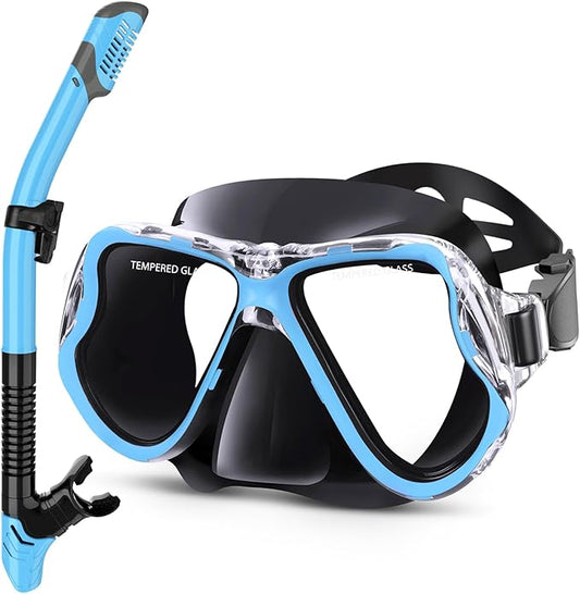 Greatever Dry Snorkel Set,Panoramic Wide View,Anti-Fog Scuba Diving Mask,Professional Snorkeling Gear-StrideForce Fitness