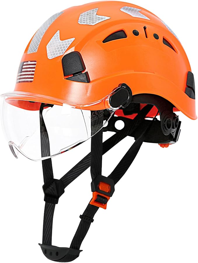 AOLAMEGS Construction Safety Hard Hat - ANSI Z89.1 Type Ι OSHA Approved Safety Helmets with Chin Straps Lightweight Reflective Vented ABS Hard Hats For Men Women Industrial Workwear 6-point Suspension-StrideForce Fitness